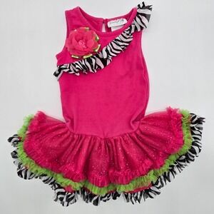 Vintage Emily Rose Girls Fuchsia Watermelon Tutu Dress Zebra Ruffle Flower 2T